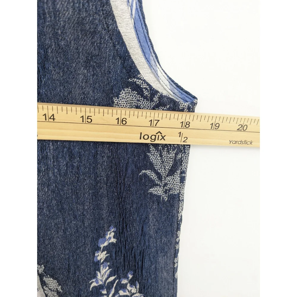 Soft Surroundings‎ Vest Womens Medium Blue Floral Open Front Longline Mature Top